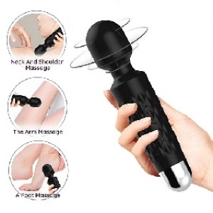  Wand Massager, 28 Functions, Rechargeable, Silicone, BLACK